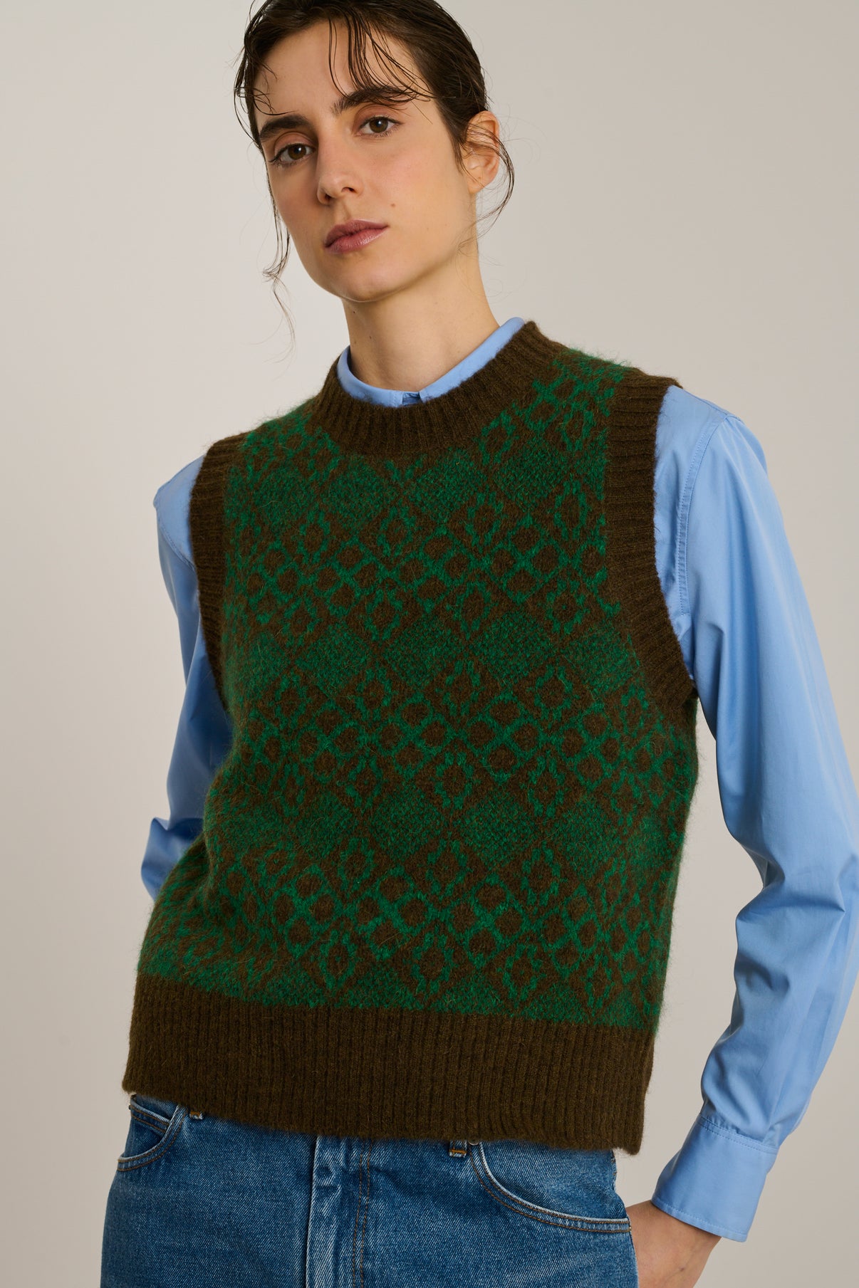 Pull Namaste - Marron/Vert - Laine - Femme vue 2